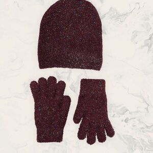NEW BP. Tinsel Beanie and Gloves Set - Burgundy - One Size